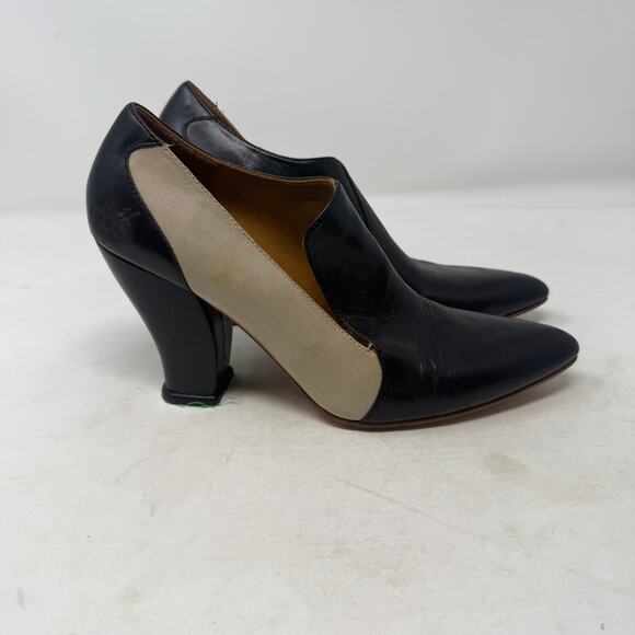 John Fluevog Kendra Pointed Toe Leather Heels Black Beige Leather Size 8 - Picture 6 of 15